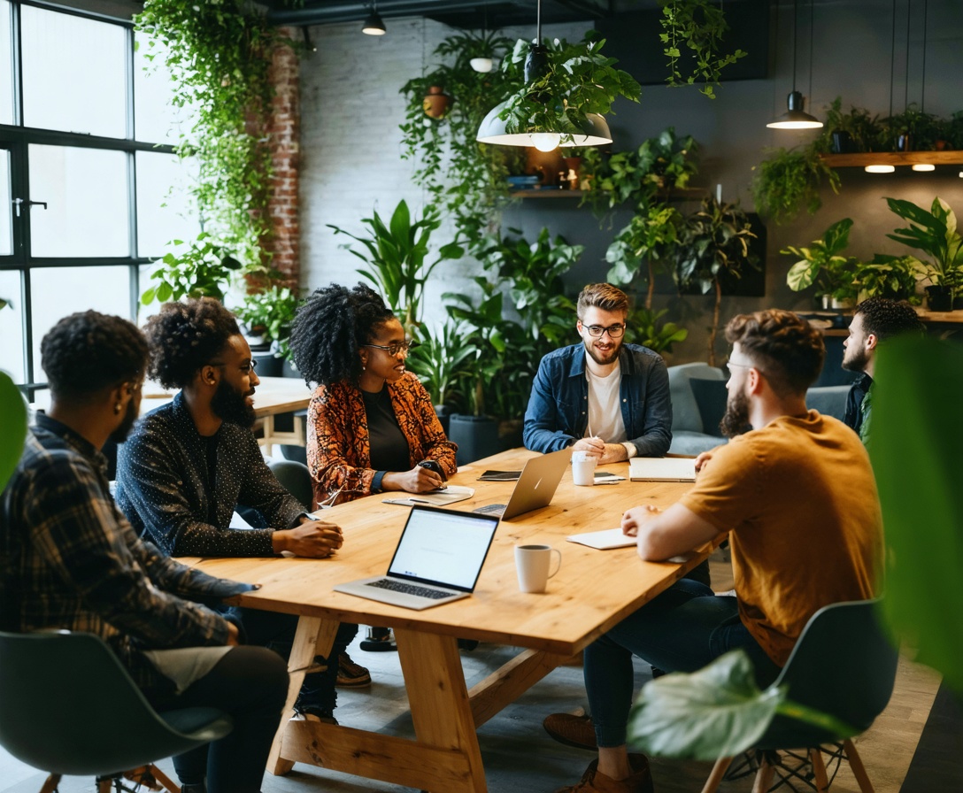 Das Team von Junior2Senior bei einer Besprechung in ihrem modernen Büro in Berlin